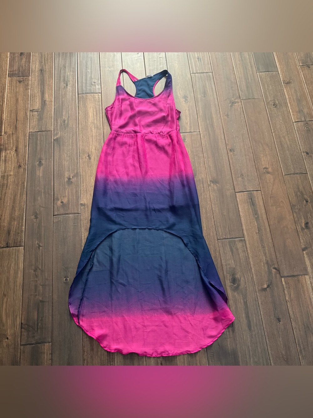 Volcom Vibrant Pink Purple & Blue Ombré Racerback High Low Maxi Dress S